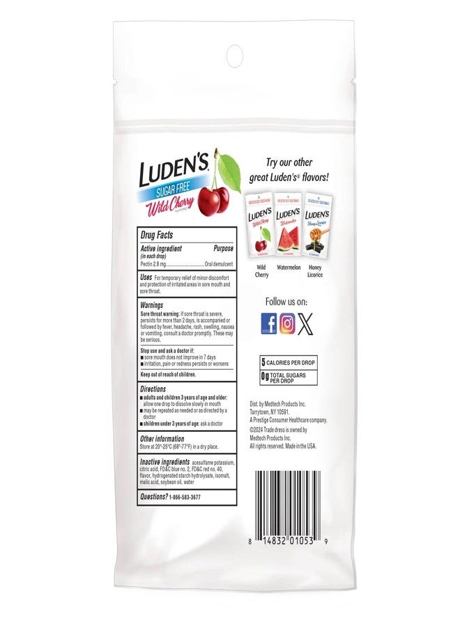 LUDEN'S Sugar Free Wild Cherry Throat Drops - Pectin Lozenge & Oral Demulcent - 25 ct (Pack of 6) - Image 4